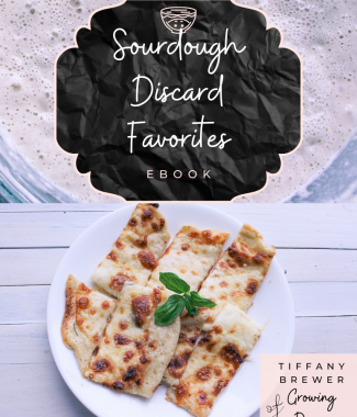 sourdough discard favorites ebook cover by tiffany brewer of growing dawn