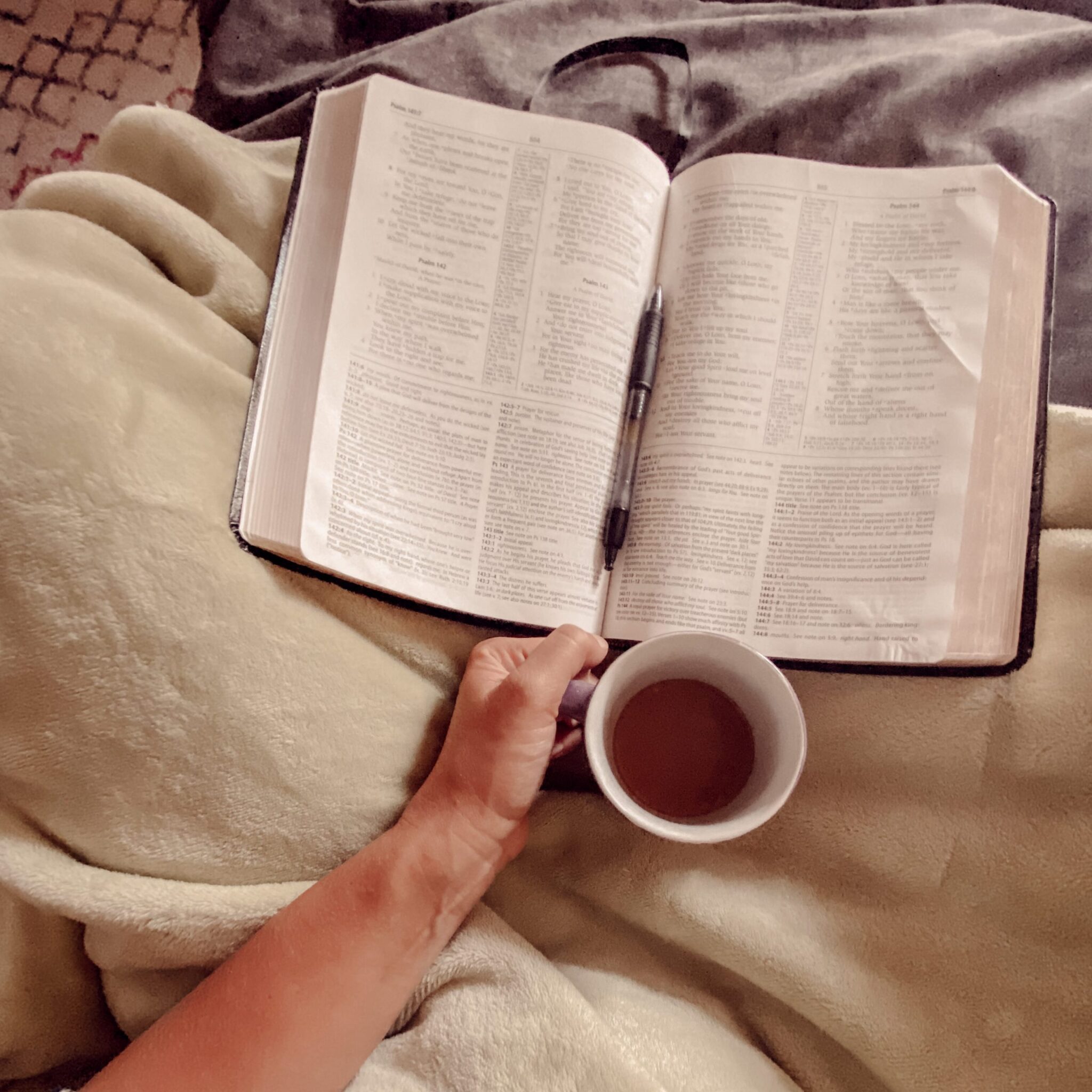 reading the Bible with coffee as motivation to step out in faith