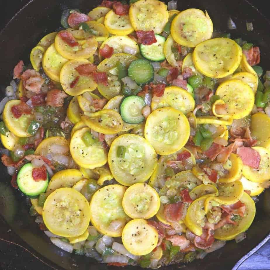 summer squash and zucchini vegetable side dish with bacon