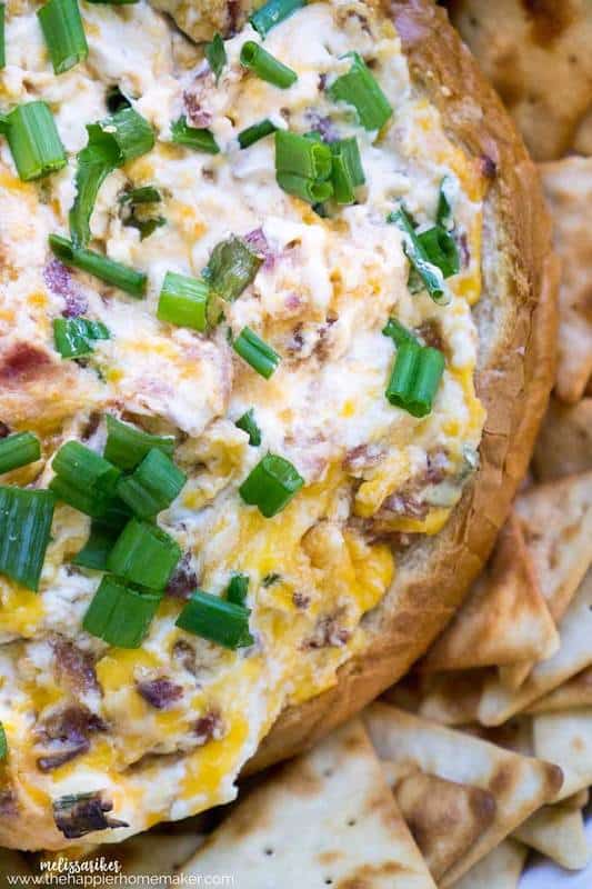 baked bacon cheddar dip topped with diced green onions