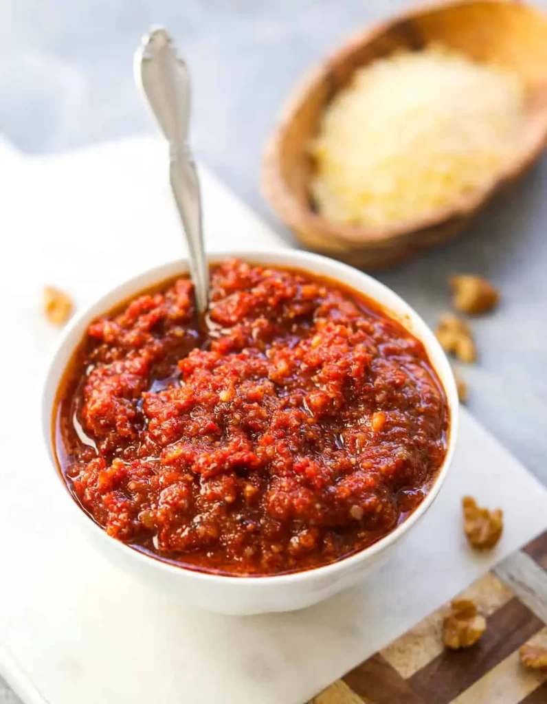 red pesto made with sun dried tomatoes
