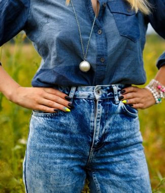country girl wearing accessories in field