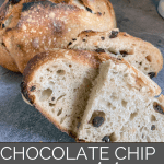 chocolate chip sourdough bread pin image