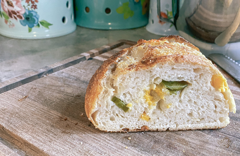 jalapeño cheddar sourdough bread crumb shot